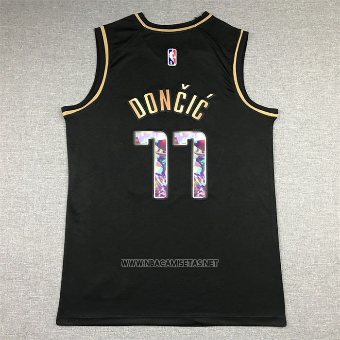 Camiseta Golden Edition Dallas Mavericks Luka Doncic NO 77 2021-22 Negro